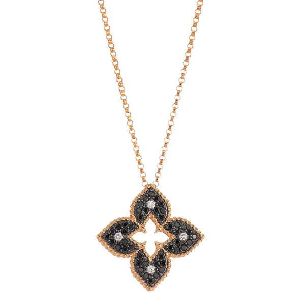 Roberto Coin Venetian Princess Rose Gold Black Diamond Necklace