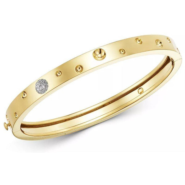 Roberto Coin Pois Moi Luna Narrow Yellow Gold And Diamond Bangle