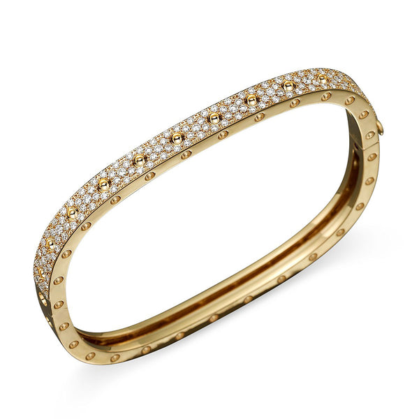 Single Row Pave Diamond Bangle, Yellow Gold